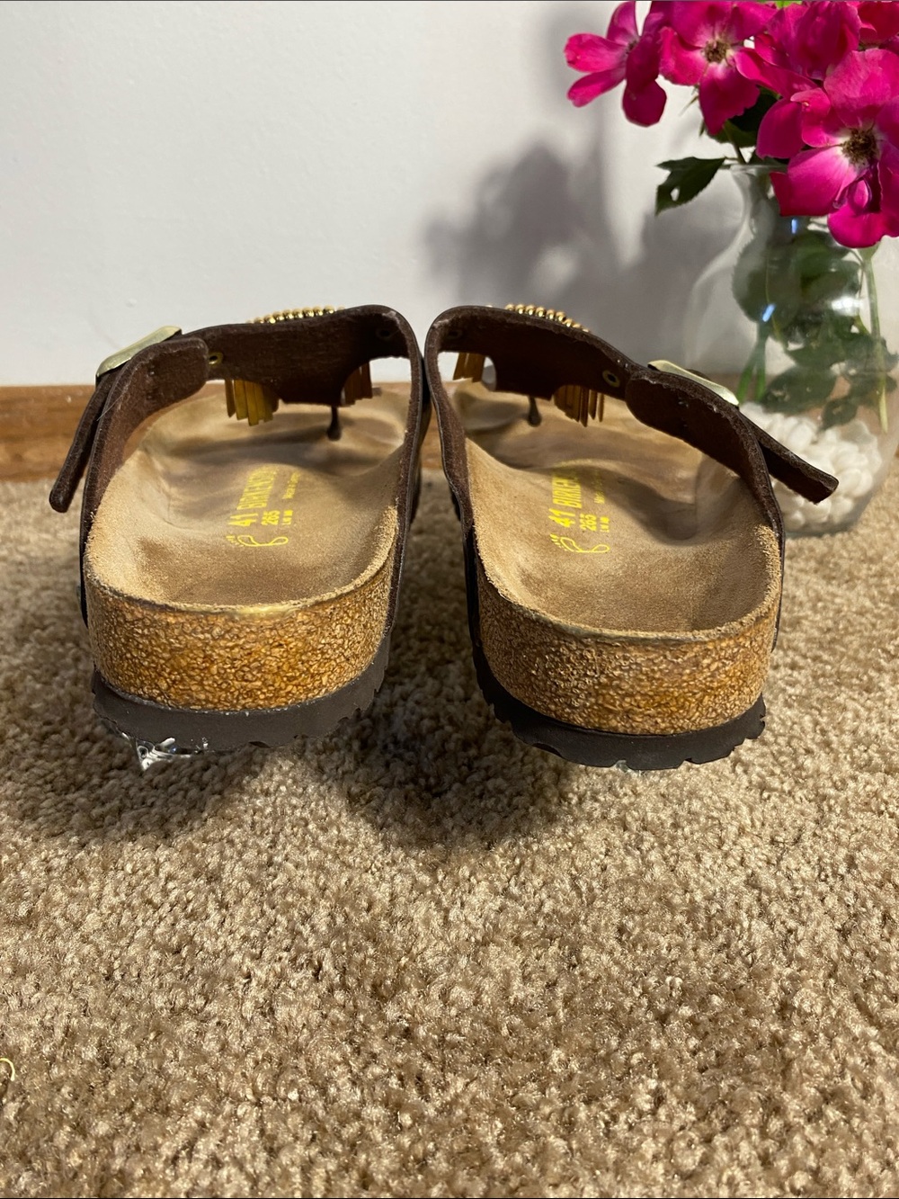 Birkenstock Women’s Gizeh Fringe Gold Graceful Toffee Sandals Size 41 - Picture 3 of 12